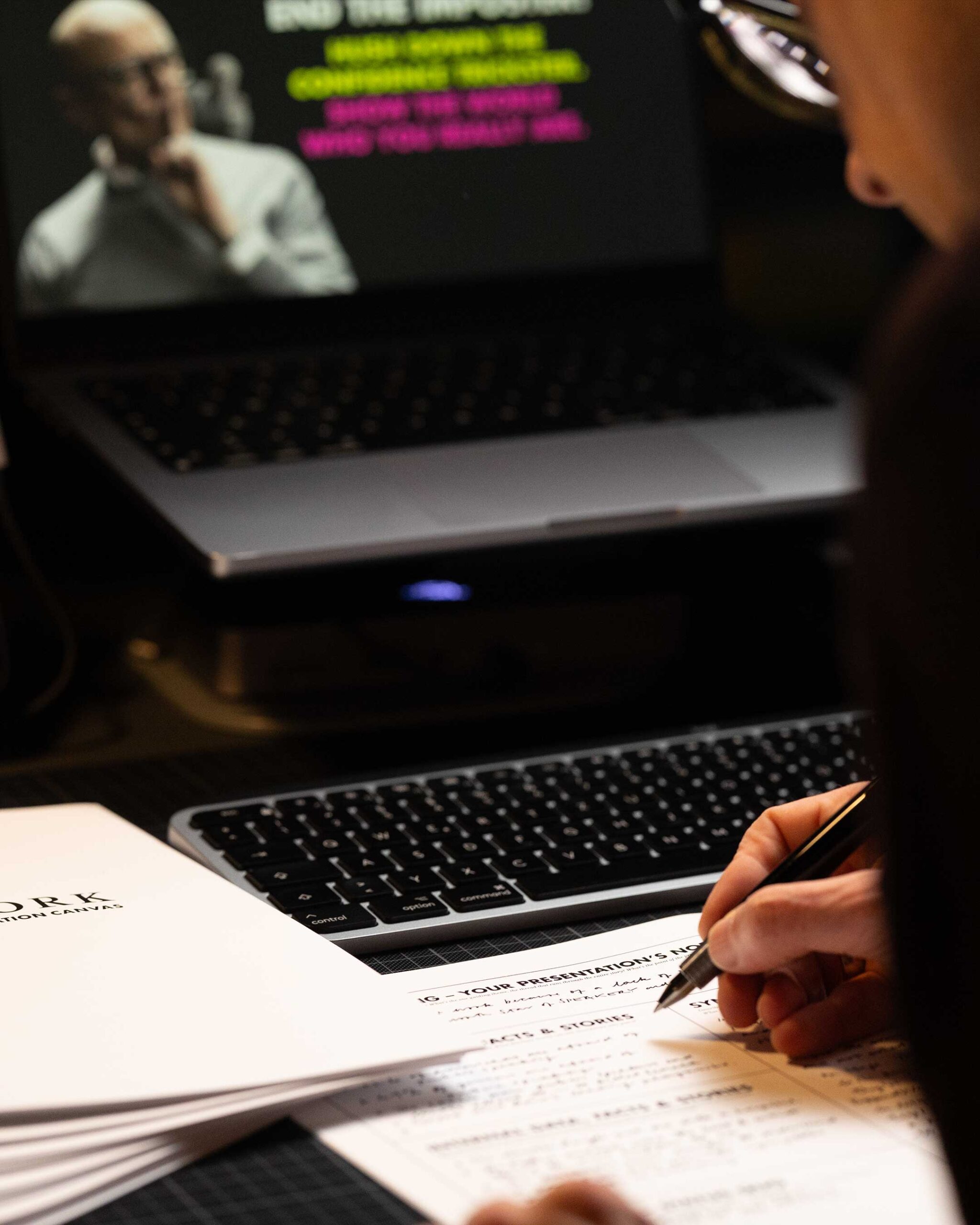 Presentation mentorship and speaker training begins with The Work—the Speakery Presentation Canvas —developed by Marcus John Henry Brown